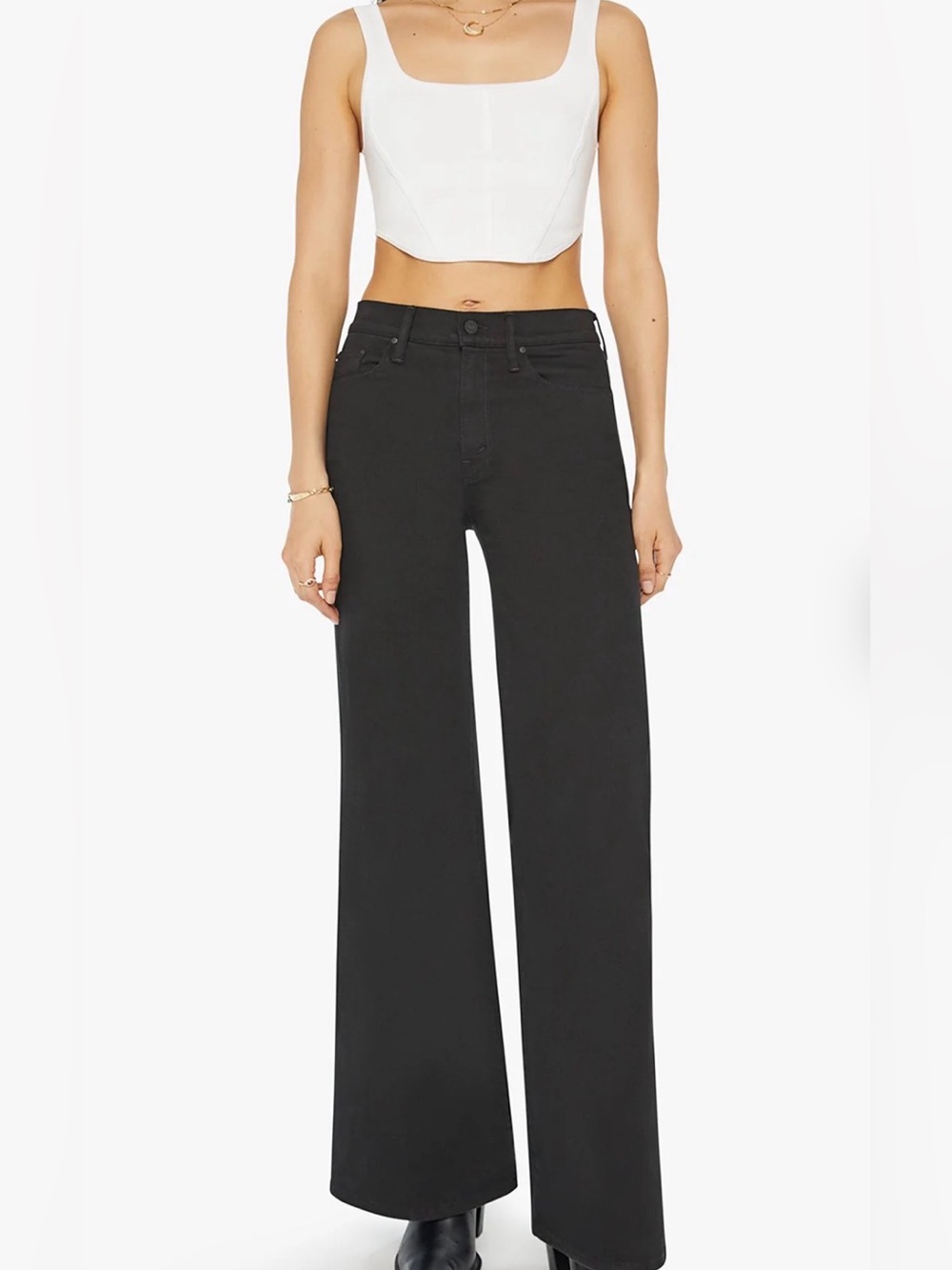MOTHER (New) Black Wide-Leg Flare Jeans